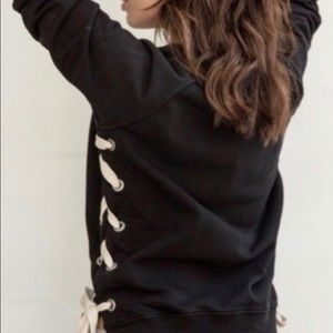 Sincerely Jules Black Sweatshirt with White Lace-Up Detail